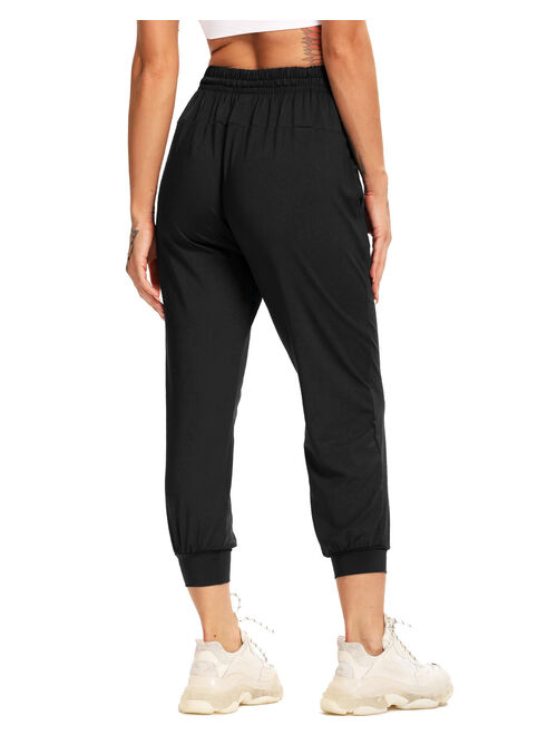 SEASUM Women's Joggers Sweatpants With Pockets Drawstring Workout Running Cropped Pants Active Yoga Lounge Pants Black S