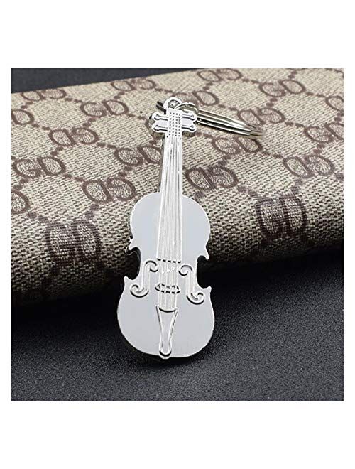 Key Ring Ornaments Fashion Violin Metal Car Key Chain Stylish Music Keychain Men Women Pendant Creative Gift Jewelry (Color : Silver)