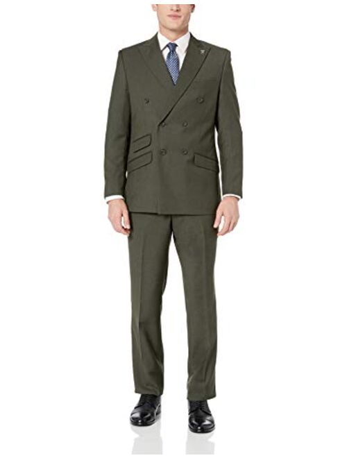STACY ADAMS Men's 2-Piece Peak Lapel Solid Double Breasted Suit