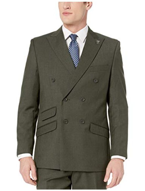 STACY ADAMS Men's 2-Piece Peak Lapel Solid Double Breasted Suit