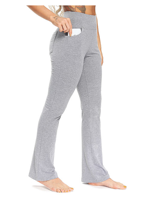 SEASUM Women's Flared Yoga Pants With Pockets Workout Bootcut Athletic Pants Sweatpants Gray M