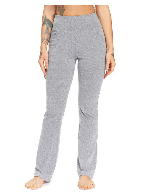 SEASUM Women's Flared Yoga Pants With Pockets Workout Bootcut Athletic Pants Sweatpants Gray M