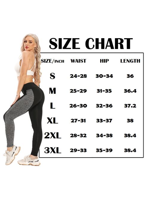 SEASUM High Waist Yoga Pants For Women Tummy Control Running Workout Pants Joint Athletic Yoga Leggings 4 Way Stretch Gym Yoga Tights Black+Gray S
