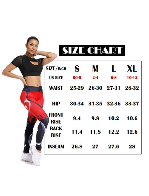 SEASUM High Waist Yoga Pants For Women Printed Tummy Control Workout Pants Gym Fitness Yoga Leggings Athletic Tights Red S