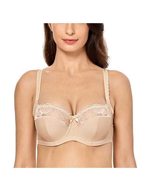 DELIMIRA Women's Lace Balconette Underwire Unlined Plus Size Bra