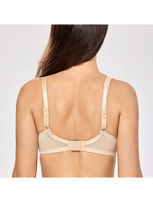 DELIMIRA Women's Lace Balconette Underwire Unlined Plus Size Bra