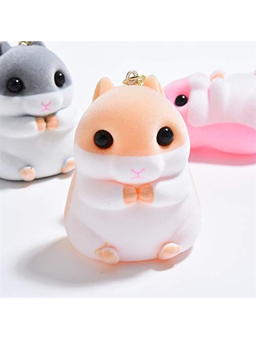 JZYZSNLB Keychain Creative Flocking Hamster Keychains Cartoon Cute Hamster Mouse Key Chain Girl Bag Pendant Keyring Gifts Student Lovers Gift (Color : Pink)