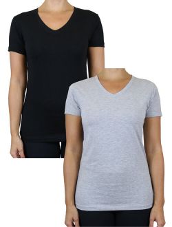 Womens V-Neck Cotton Stretch Short Sleeve Tees (2-Pack)