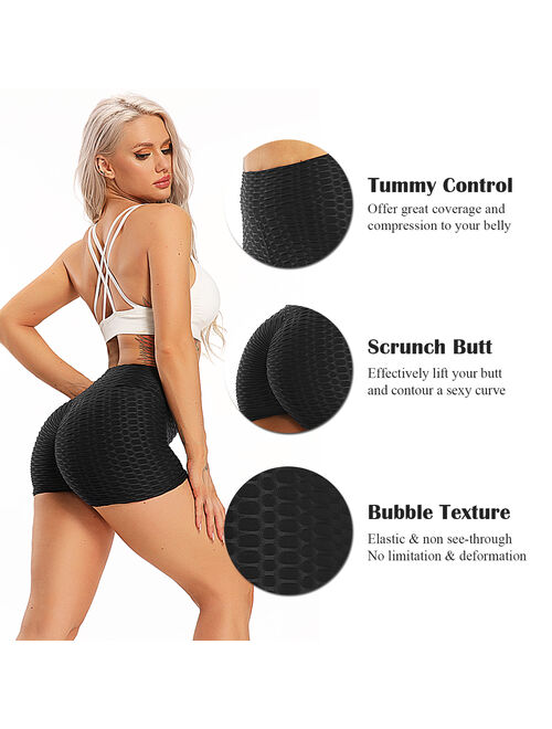 SEASUM Women's High Waist Yoga Shorts Tummy Control Butt Lift Workout Pants Textured Booty Tights Sports Shorts Black S