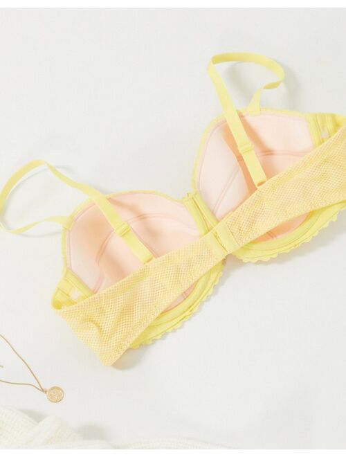 Ivory Rose Curve lace and mesh mix balconette bra in yellow