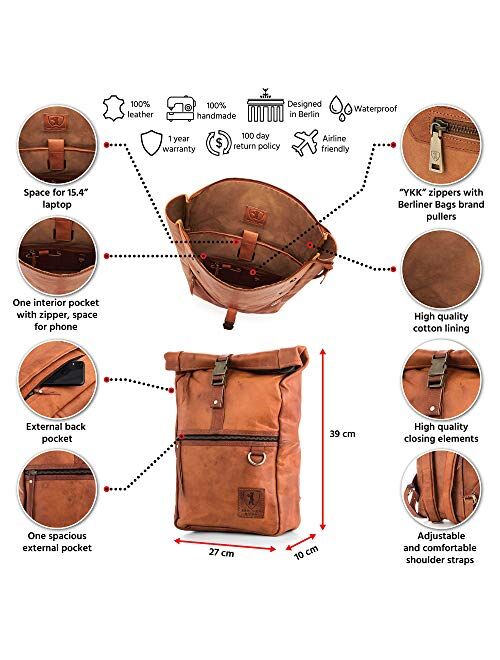 Berliner Bags Leather Backpack Utrecht XL Laptop Rucksack Vintage Brown