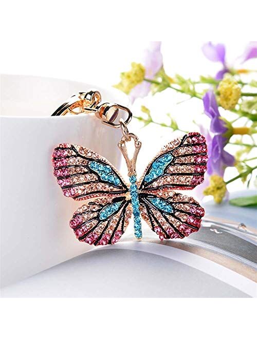 JZYZSNLB Keychain Crystal Butterfly Keychain Glittering Full Rhinestone Alloy Key Chain for Women Girl Car Bag Accessories Fashion Key Ring (Color : B)