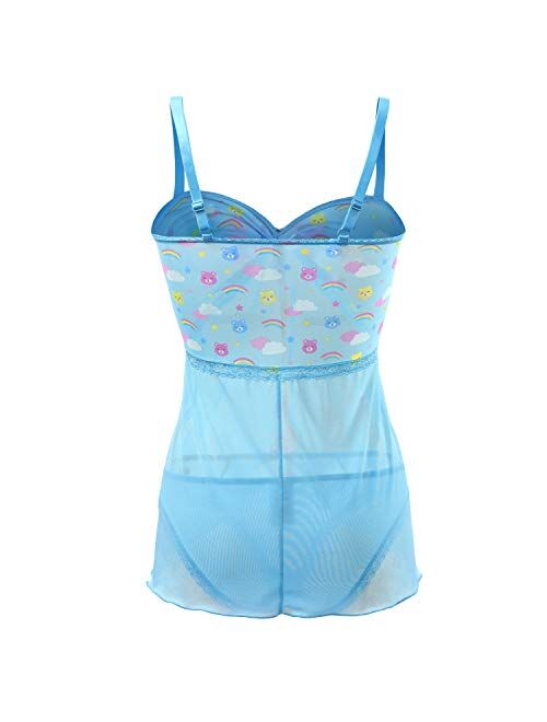 Littleforbig Women Nightwear Lace Babydoll Strap Chemise Halter Lingerie V Neck Sleepwear - Usagi Moon Teddy Friends