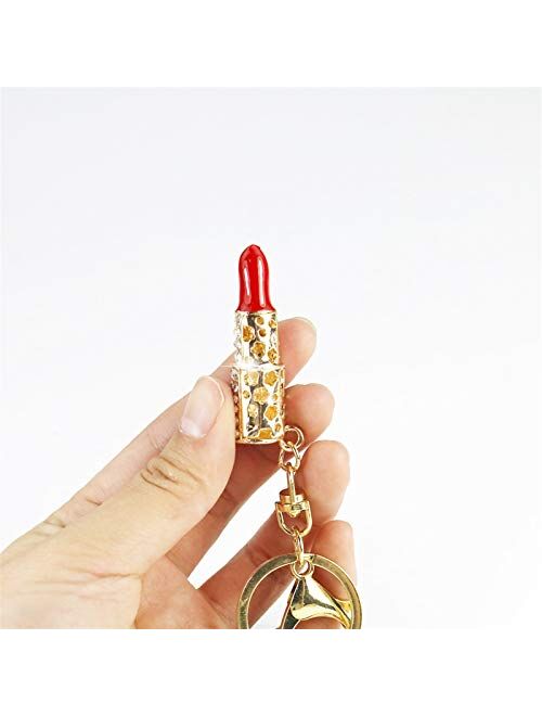 JZYZSNLB Keychain Lovely Crystal Lipstick Makeup Keyring Rhinestone Purse Bag Charm Pendant Keychain As Gift (Color : 4)