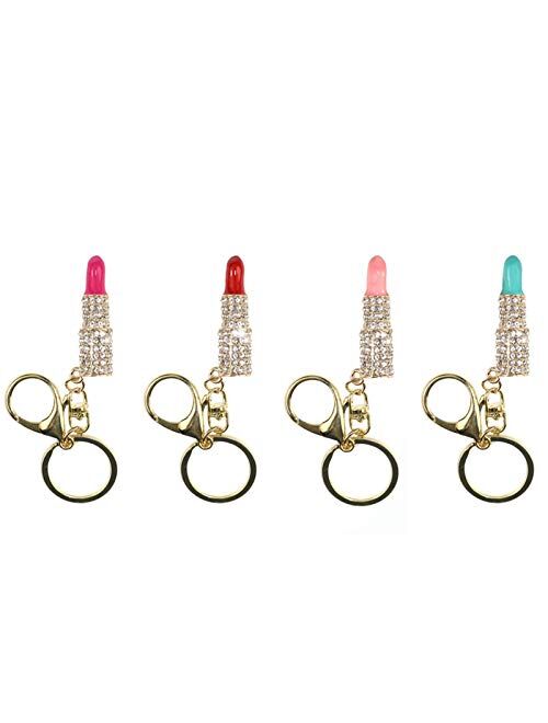 JZYZSNLB Keychain Lovely Crystal Lipstick Makeup Keyring Rhinestone Purse Bag Charm Pendant Keychain As Gift (Color : 4)