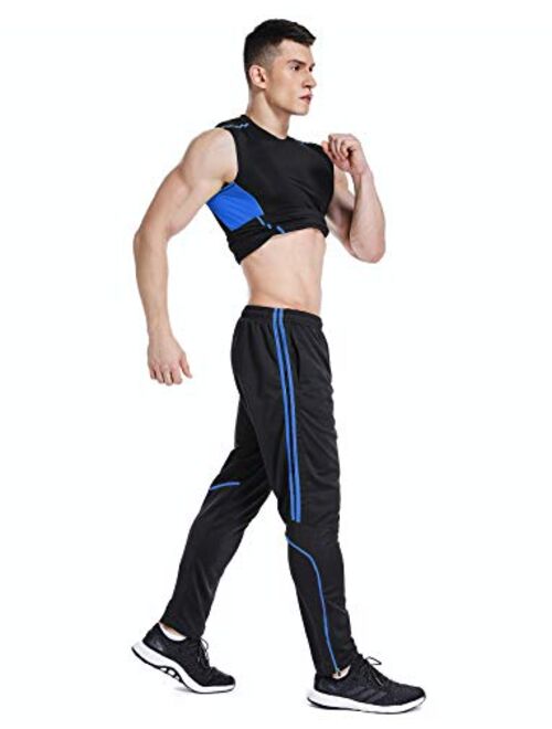 Seasum Men's Sweatpants Track Soccer Training Pants Active Jogger Pants Slim Fit Trousers Striped Zipper Pockets