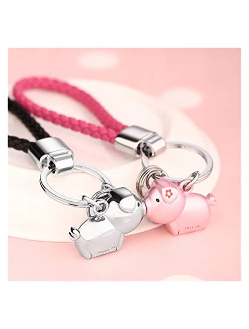 Yutwone Couple Keychains 3D kiss Pig Couple Keychain for Lovers Gift Trinket Lovely Key Holder Women Present car Keyring (Color : Chrome Pink)