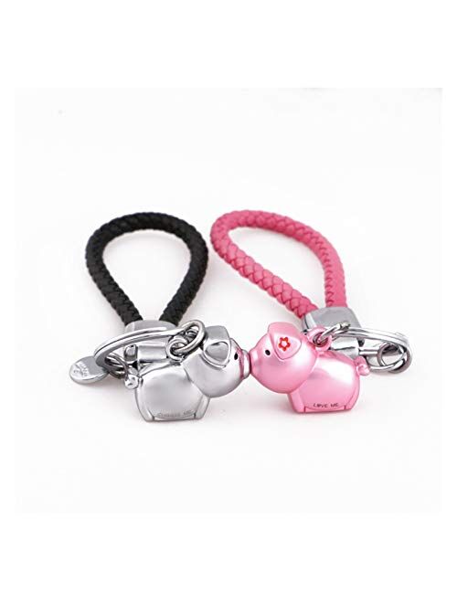 Yutwone Couple Keychains 3D kiss Pig Couple Keychain for Lovers Gift Trinket Lovely Key Holder Women Present car Keyring (Color : Chrome Pink)