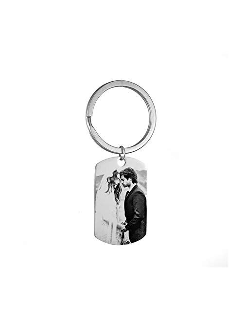 Yutwone Couple Keychains DIY Engraved Photo Keychains Heart Stainless Steel Custom Name Keyring Tag Round Shape Couple Love (Color : 8)
