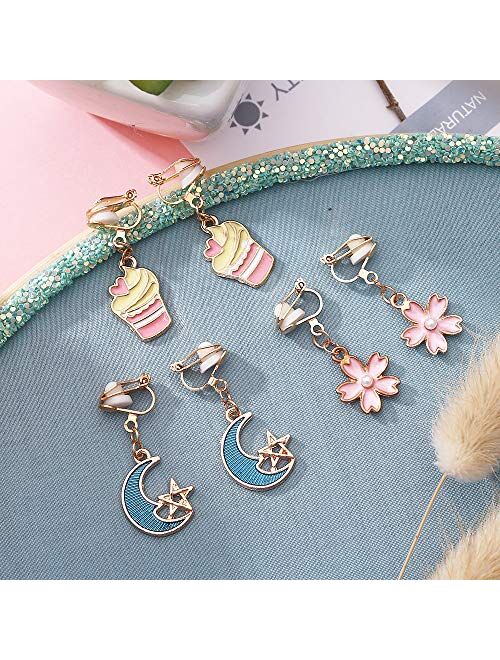 12/16/20 Pairs Aassorted Clip on Earrings for Girls Cute Animal Flower Moon Star Clipon Earrings for Women Lady Party Accessory …