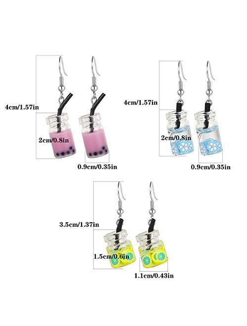 16 Pairs Cute Weird Dangle Earrings for Teen Girls Kawaii Aesthetic Boba Tea Drop Earrings