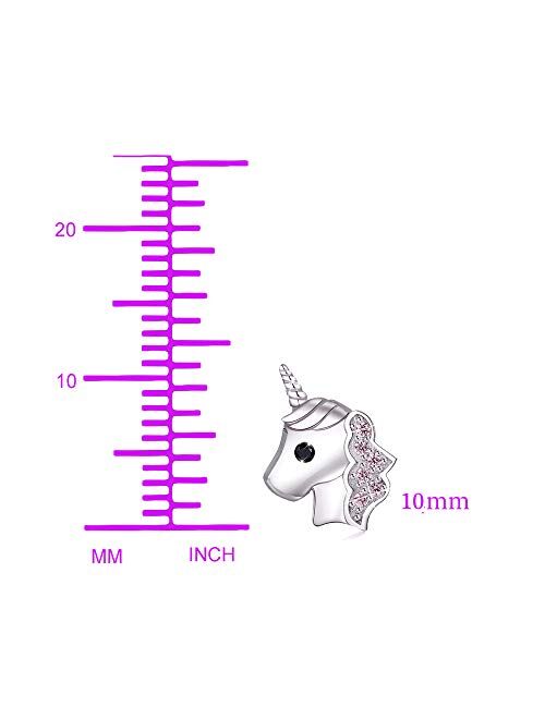 Unicorn Stud Earrings Hypoallergenic 925 Silver Light Pink Sparkling with Zircon for Little Girls Kids Jewelry Birthday Party