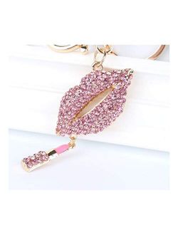 Keychains Pink Lip Lipstick Pendant Charm Rhinestone Crystal Purse Bag Keyring Key Chain Accessories Wedding Party Lover Gift (Color : Pink)