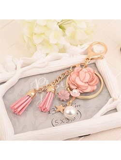 JZYZSNLB Crystal Key Chain Bow Chain Tassel Key Ring  (Color: Pink Flower)