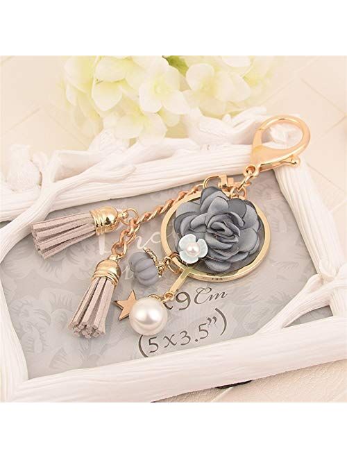JZYZSNLB Crystal Key Chain Bow Chain Tassel Key Ring  (Color: Pink Flower)