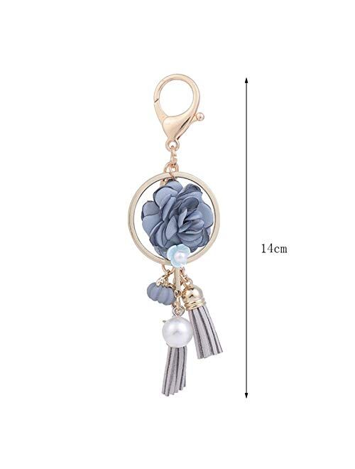 JZYZSNLB Crystal Key Chain Bow Chain Tassel Key Ring  (Color: Pink Flower)
