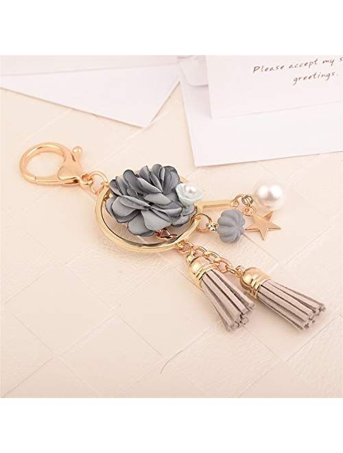 JZYZSNLB Crystal Key Chain Bow Chain Tassel Key Ring  (Color: Pink Flower)