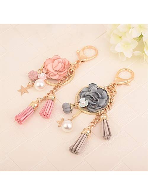 JZYZSNLB Crystal Key Chain Bow Chain Tassel Key Ring  (Color: Pink Flower)