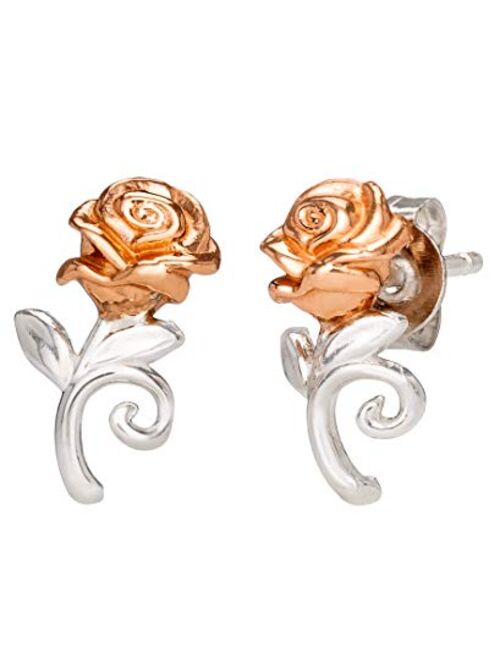 Disney Beauty and the Beast, Sterling Silver Rose Stud Earrings