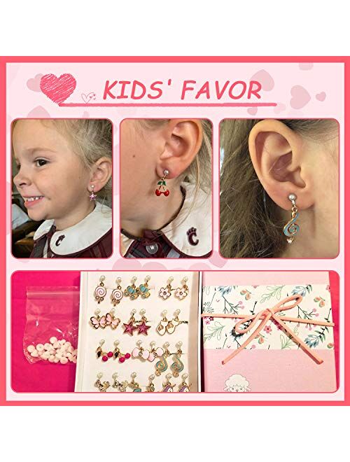 PinkSheep Clip On Earrings for Little Girls, Flamingo Earrings Butterfly Earrings for Kids, 12 Pairs, Best Gift (12 Classic)