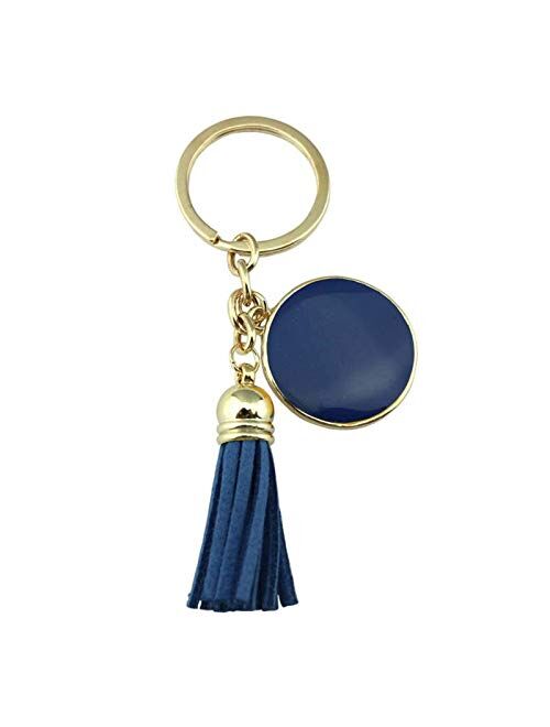 Tlwangl Keychain Key Chain Tassel Engraved Car Keychain Female (Color : Gold Blue)