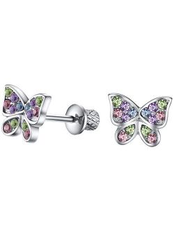 Surgical Steel Hypoallergenic Stud Earrings Multicolored Butterfly Earrings for Girls with Secure Safety Screwback