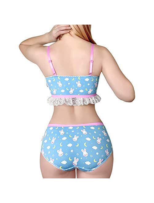 Littleforbig Lacy Trim Women Nightwear Strap Sleepwear Cami Top Shorts Lingerie Bralette Loungewear Set - Snuggle Bunny