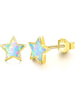 Gold Star Earrings for Girls, Hypoallergenic Fire Opal Stud Earrings For Women ARSKRO S925 Sterling Sliver Little Small Tiny Cute Earring Jewelry Gifts for Sensitive Ears