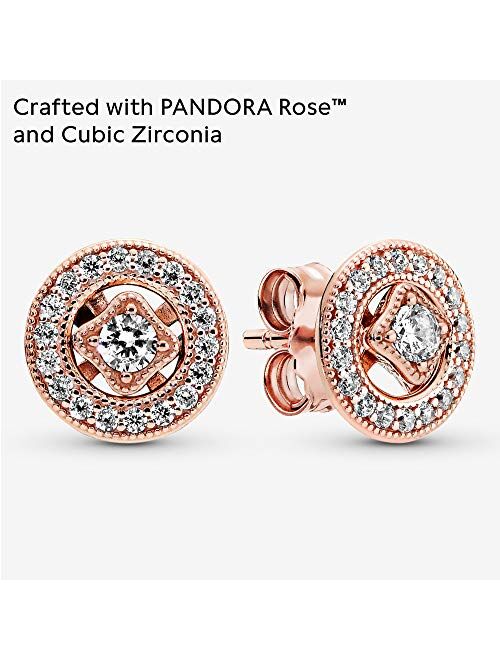 Pandora Jewelry Vintage Circle Stud Cubic Zirconia Earrings in Pandora Rose