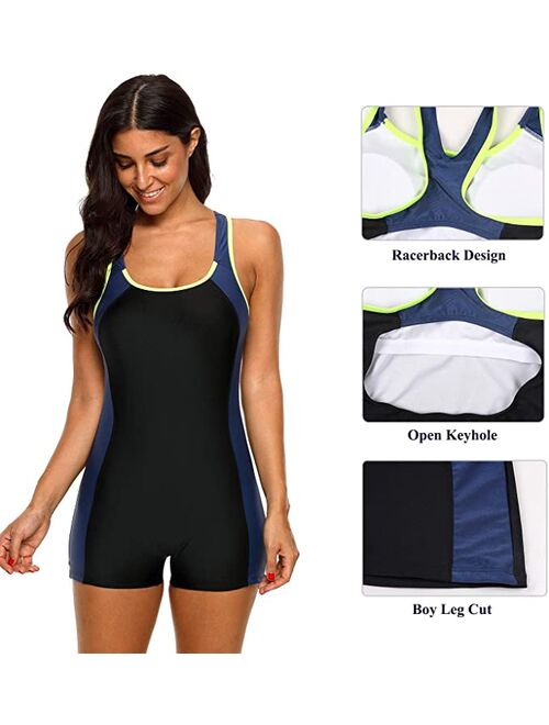 Charmo One Piece Swimsuits for Women Athletic Swimsuit Boyleg Sports Swimwear Bathing Suits
