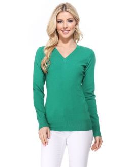 YEMAK Women's Long Sleeve V-Neck Basic Soft Knit T-Shirt Pullover Sweater MK5501-Kellygreen-M