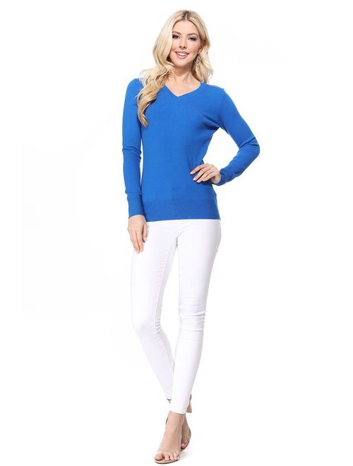 YEMAK Women's Long Sleeve V-Neck Basic Soft Knit T-Shirt Pullover Sweater MK5501-Kellygreen-M