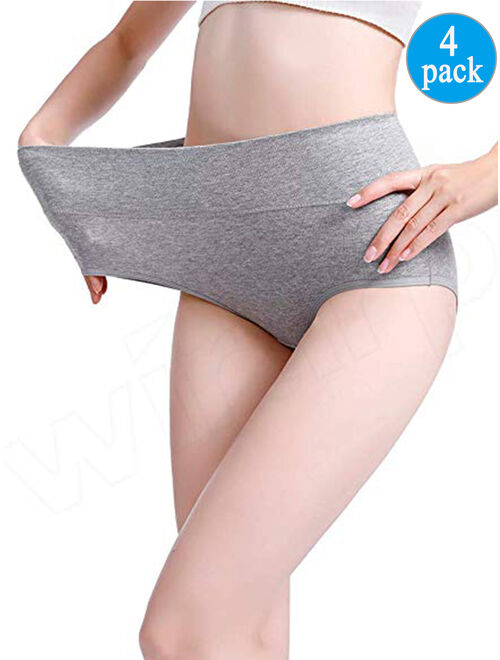 LELINTA Women's Best Fitting Panties Briefs 4 Pack, Soft Cotton High Waist Breathable Solid Color Brief Seamless Panties for Women Plus Size
