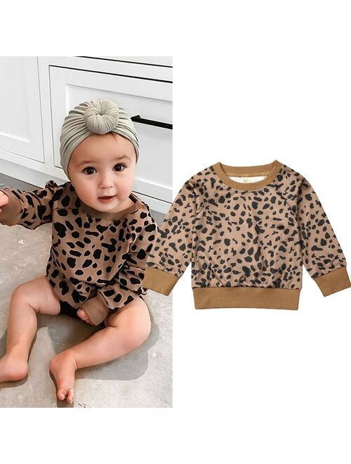 Canis Winter Unisex Baby Leopard Sweatshirt Toddler Baby Boy Girl Long Sleeve Pullover Casual Top
