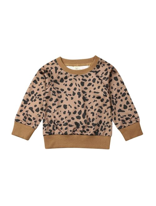 Canis Winter Unisex Baby Leopard Sweatshirt Toddler Baby Boy Girl Long Sleeve Pullover Casual Top