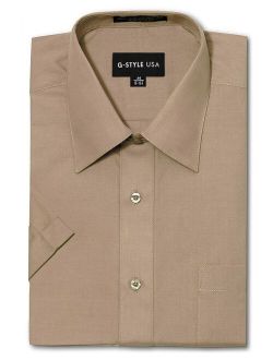 G-Style USA Men's Regular Fit Short Sleeve Solid Color Dress Shirts - Beige - XL/17-17.5