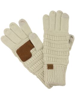 C.C Unisex Cable Knit Winter Warm Anti-Slip Touchscreen Texting Gloves, Beige
