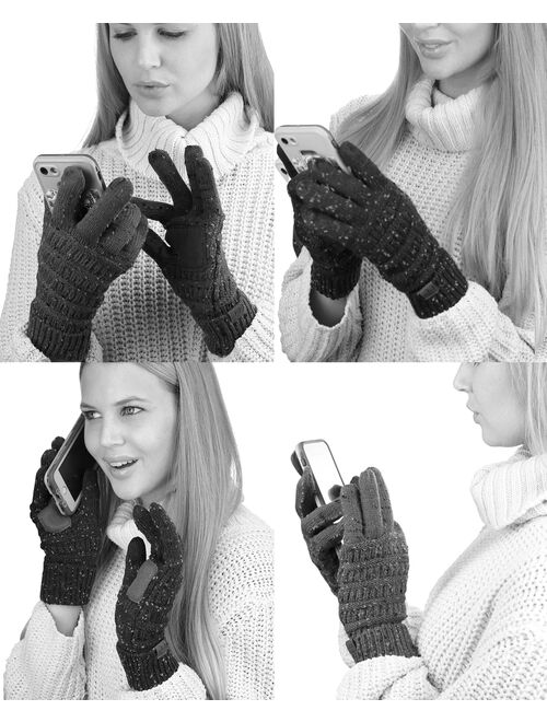 C.C Unisex Cable Knit Winter Warm Anti-Slip Touchscreen Texting Gloves, Beige