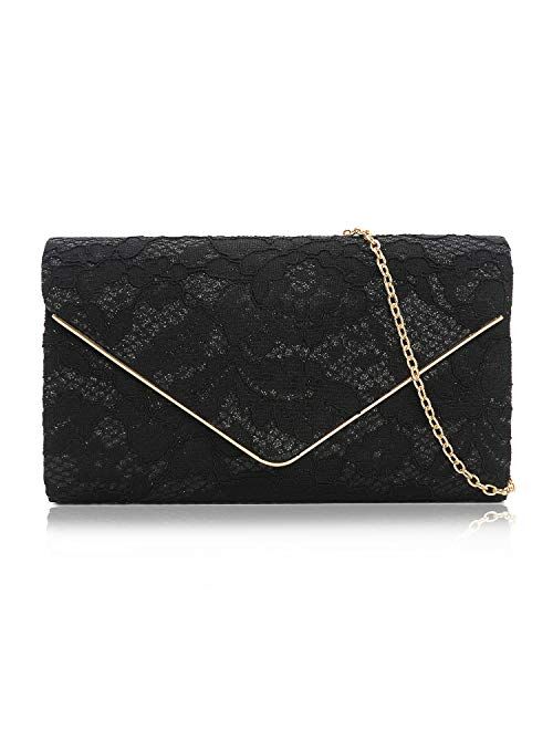 Milisente Clutch Purses For Women Glitter Lace Clutches Evening Bag Floral Pattern Handbags For Wedding And Party