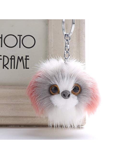 TSP Pompom Poodle Dog Keychains Bag Pendant Fluffy Keyring Pet Puppy Key Chain for Car Key Ring Women Faux Rabbit Fur Jewelry Keychain Rings for Crafts (Color : 2)
